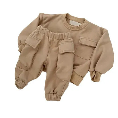 長袖セットアップ キッズセットアップ 2点セット フラップポケット長袖スウェットシャツ+ロングスウェットパンツ【mh0008318】