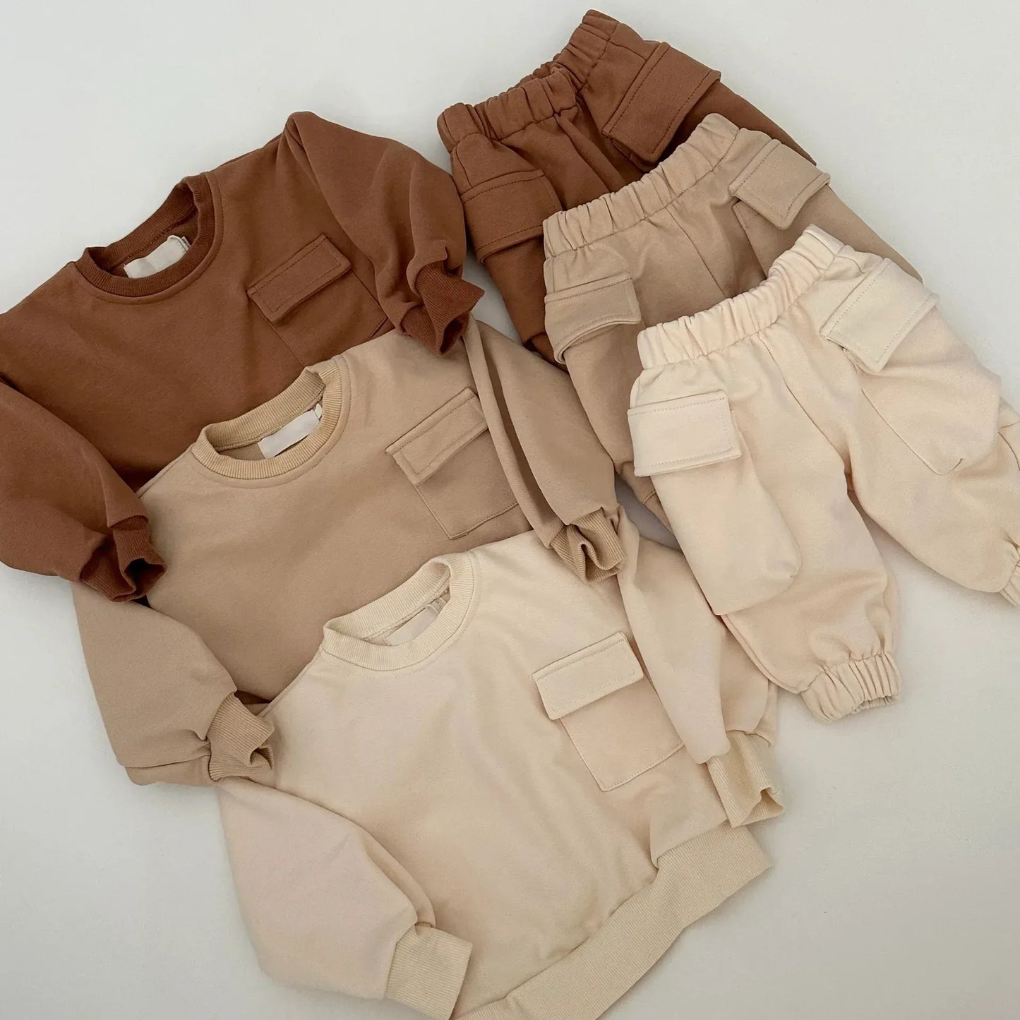 長袖セットアップ キッズセットアップ 2点セット フラップポケット長袖スウェットシャツ+ロングスウェットパンツ【mh0008318】