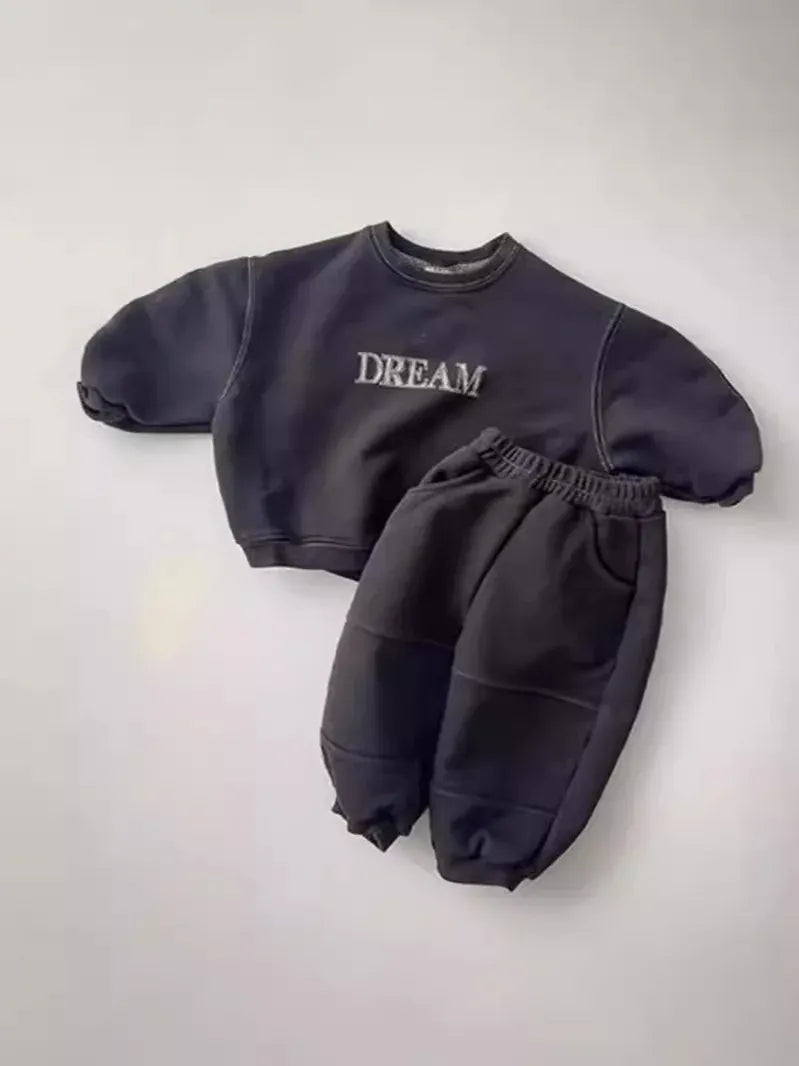 長袖セットアップ キッズセットアップ 2点セット レターロゴプリント長袖スウェットシャツ+ロングスウェットパンツ【mh0008329】