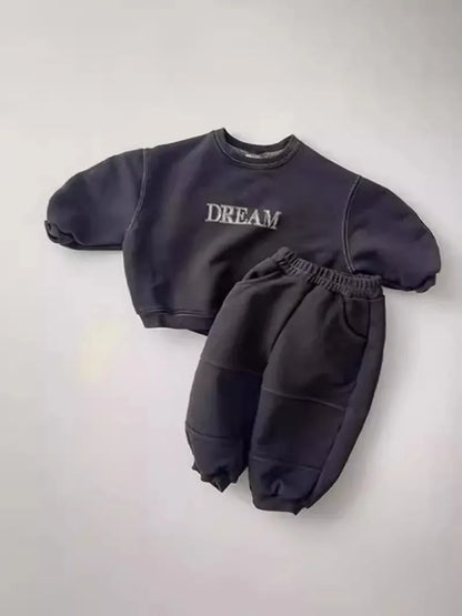 長袖セットアップ キッズセットアップ 2点セット レターロゴプリント長袖スウェットシャツ+ロングスウェットパンツ【mh0008329】