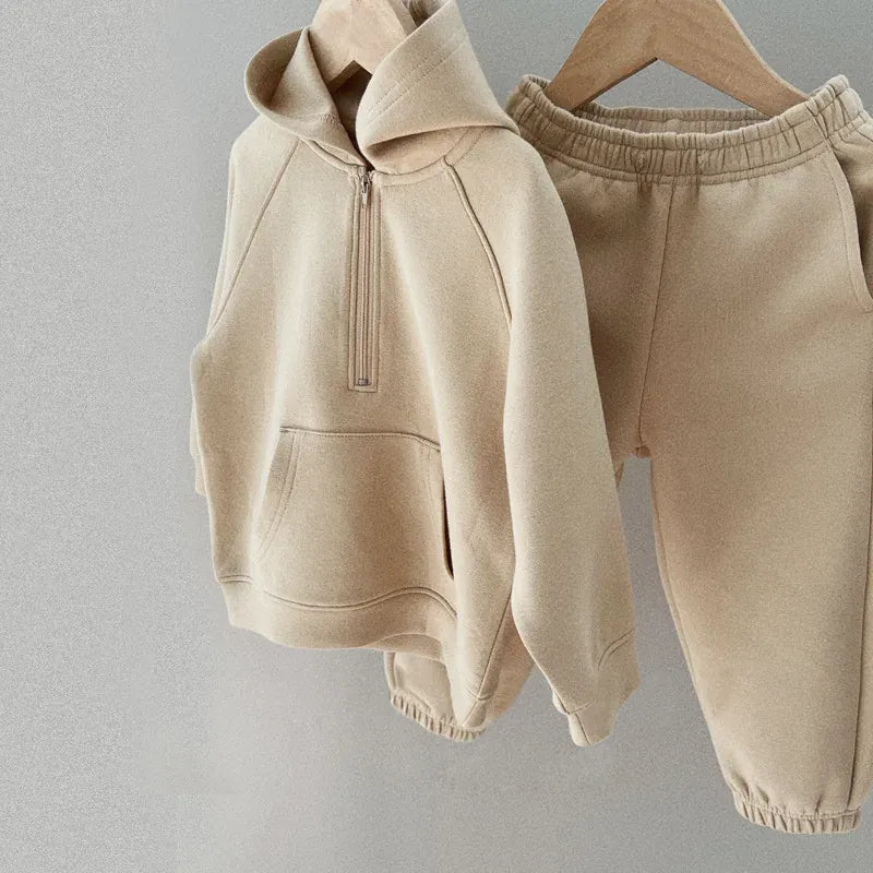 長袖セットアップ キッズセットアップ 2点セット シンプルハーフジップ長袖スウェットシャツ+ロングスウェットパンツ【mh0008357】