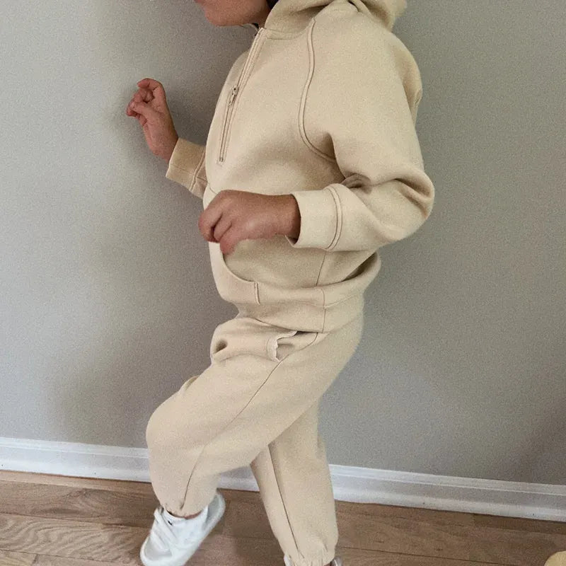 長袖セットアップ キッズセットアップ 2点セット シンプルハーフジップ長袖スウェットシャツ+ロングスウェットパンツ【mh0008357】