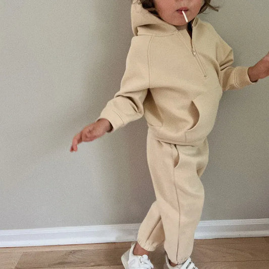 長袖セットアップ キッズセットアップ 2点セット シンプルハーフジップ長袖スウェットシャツ+ロングスウェットパンツ【mh0008357】