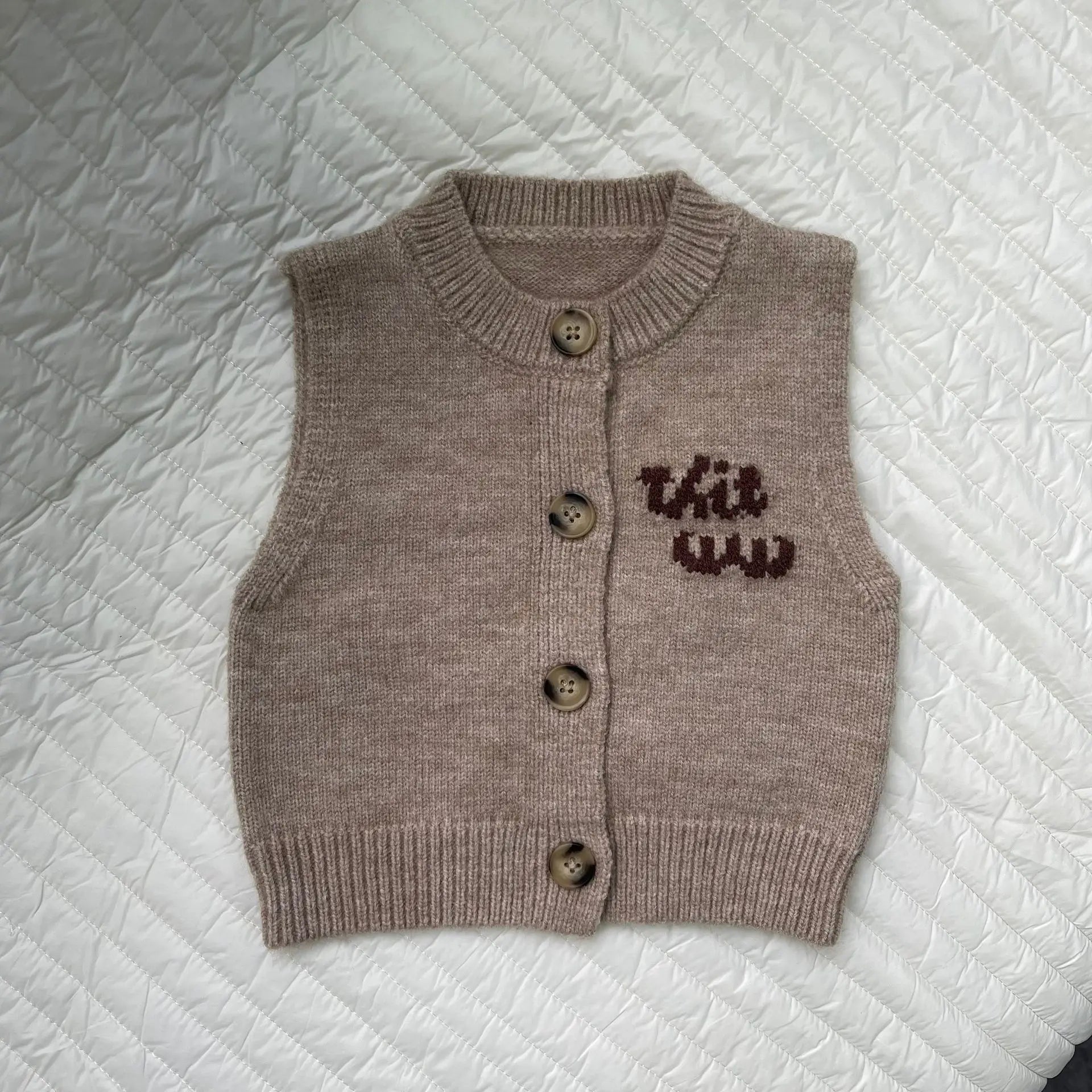 ノースリーブセットアップ ベビーセットアップ 2点セット ロゴワンポイントニットベスト+ニットロングパンツ【mh0008374】