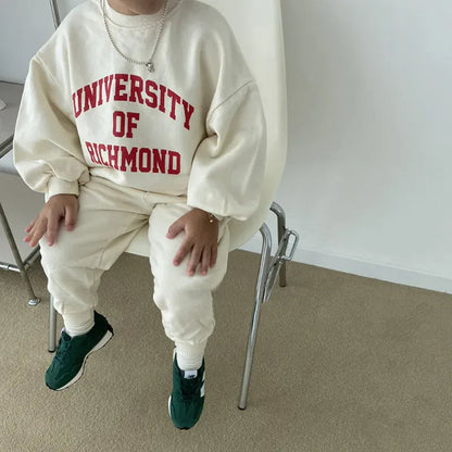 長袖セットアップ キッズセットアップ 2点セット レターロゴプリント長袖スウェットシャツ+スウェットロングパンツ【mh0008554】