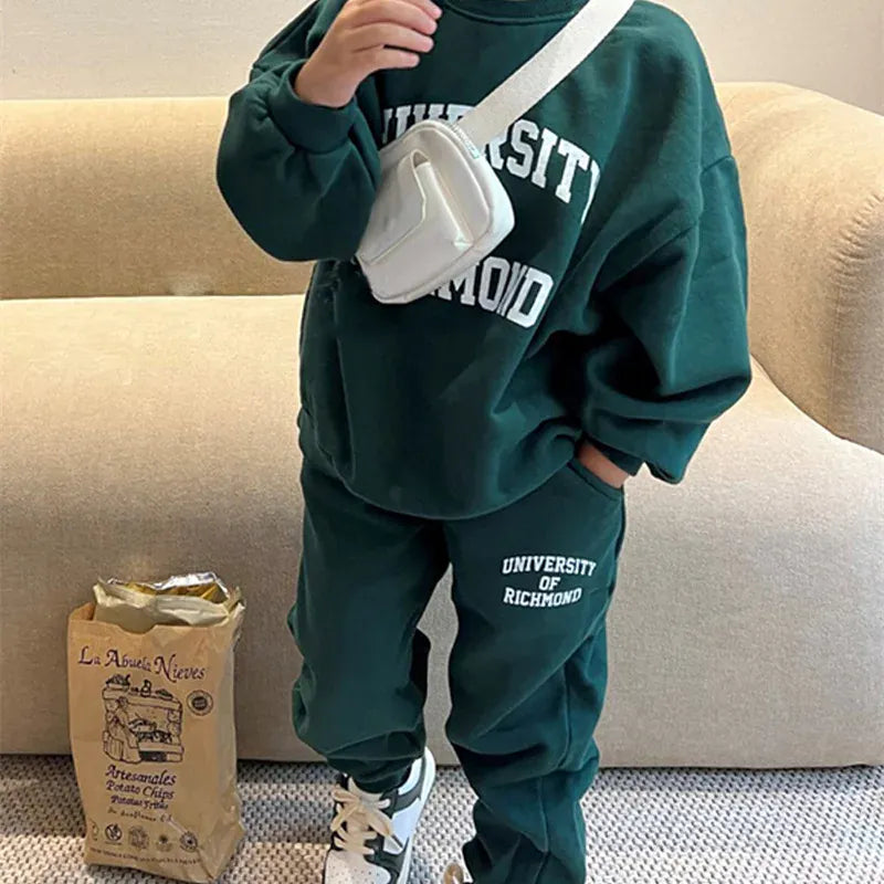 長袖セットアップ キッズセットアップ 2点セット レターロゴプリント長袖スウェットシャツ+スウェットロングパンツ【mh0008554】