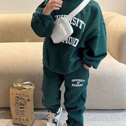 長袖セットアップ キッズセットアップ 2点セット レターロゴプリント長袖スウェットシャツ+スウェットロングパンツ【mh0008554】