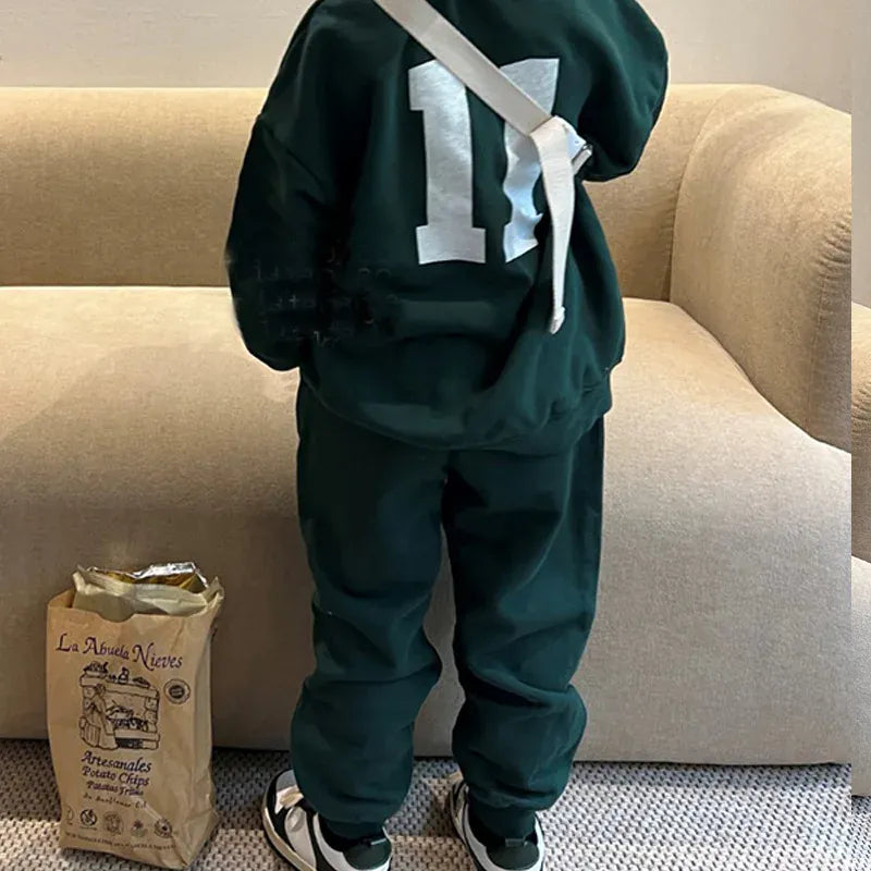 長袖セットアップ キッズセットアップ 2点セット レターロゴプリント長袖スウェットシャツ+スウェットロングパンツ【mh0008554】