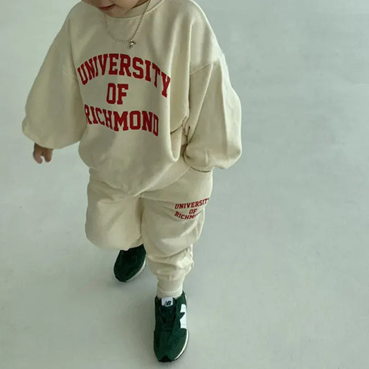 長袖セットアップ キッズセットアップ 2点セット レターロゴプリント長袖スウェットシャツ+スウェットロングパンツ【mh0008554】