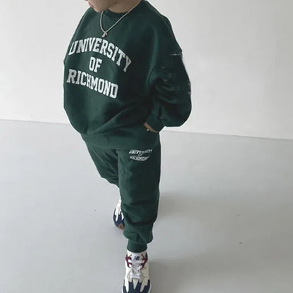 長袖セットアップ キッズセットアップ 2点セット レターロゴプリント長袖スウェットシャツ+スウェットロングパンツ【mh0008554】