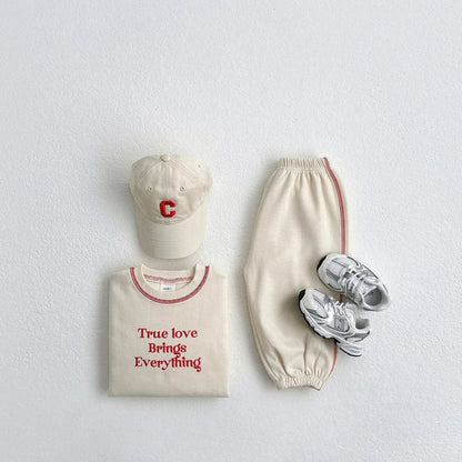 長袖セットアップ キッズセットアップ 2点セット レターロゴプリント長袖スウェットシャツ+ロングパンツ【mh0008570】