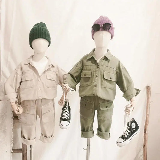 長袖セットアップ キッズセットアップ 2点セット 長袖サファリシャツ+ロングカーゴパンツ【mh0008572】