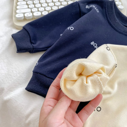 長袖セットアップ ベビーセットアップ 2点セット ロゴプリント長袖スウェットシャツ+ロングスウェットパンツ【mh0008574】