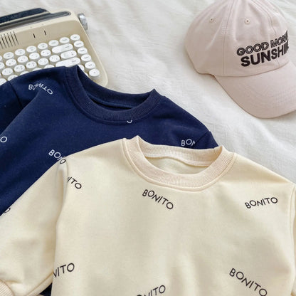 長袖セットアップ ベビーセットアップ 2点セット ロゴプリント長袖スウェットシャツ+ロングスウェットパンツ【mh0008574】