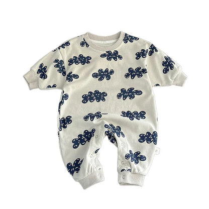 長袖セットアップ ベビーセットアップ 2点セット/ジャンプスーツ クラウド雲プリントハーフジップスウェットシャツ+スウェットパンツ/長袖ロンパース【mh0008620】