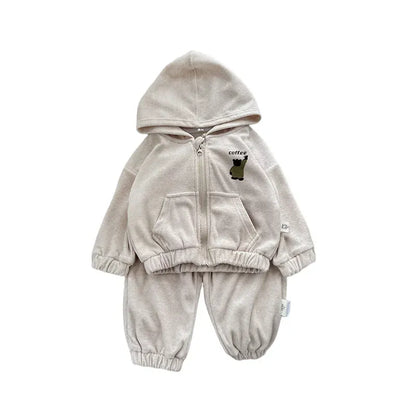 長袖セットアップ ベビーキッズセットアップ 2点セット ベアくまワンポイントジップアップ長袖スウェットフーディジャケット+ロングスウェットパンツ【mh0008702】