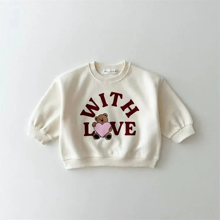 長袖セットアップ キッズセットアップ 2点セット ハートベアプリント長袖スウェットシャツ+ロングスウェットパンツ【mh0008791】