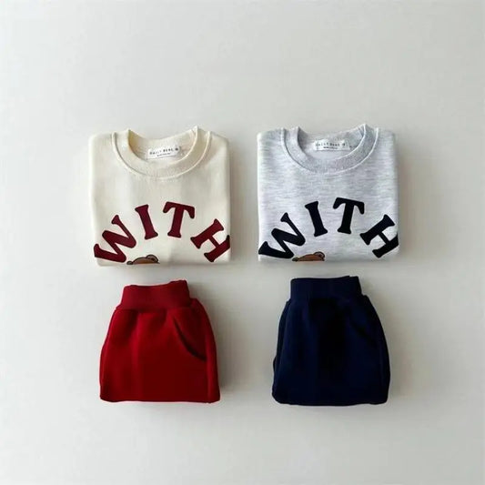 長袖セットアップ キッズセットアップ 2点セット ハートベアプリント長袖スウェットシャツ+ロングスウェットパンツ【mh0008791】