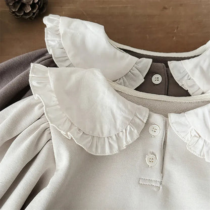 長袖セットアップ ベビーセットアップ 2点セット フリル丸襟長袖パフスリーブブラウス+ブルマパンツ【mh0008847】