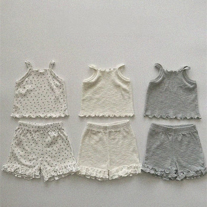 ノースリーブセットアップ ベビーセットアップ 2点セット フリルキャミソール+ショートパンツ【mh0009156】