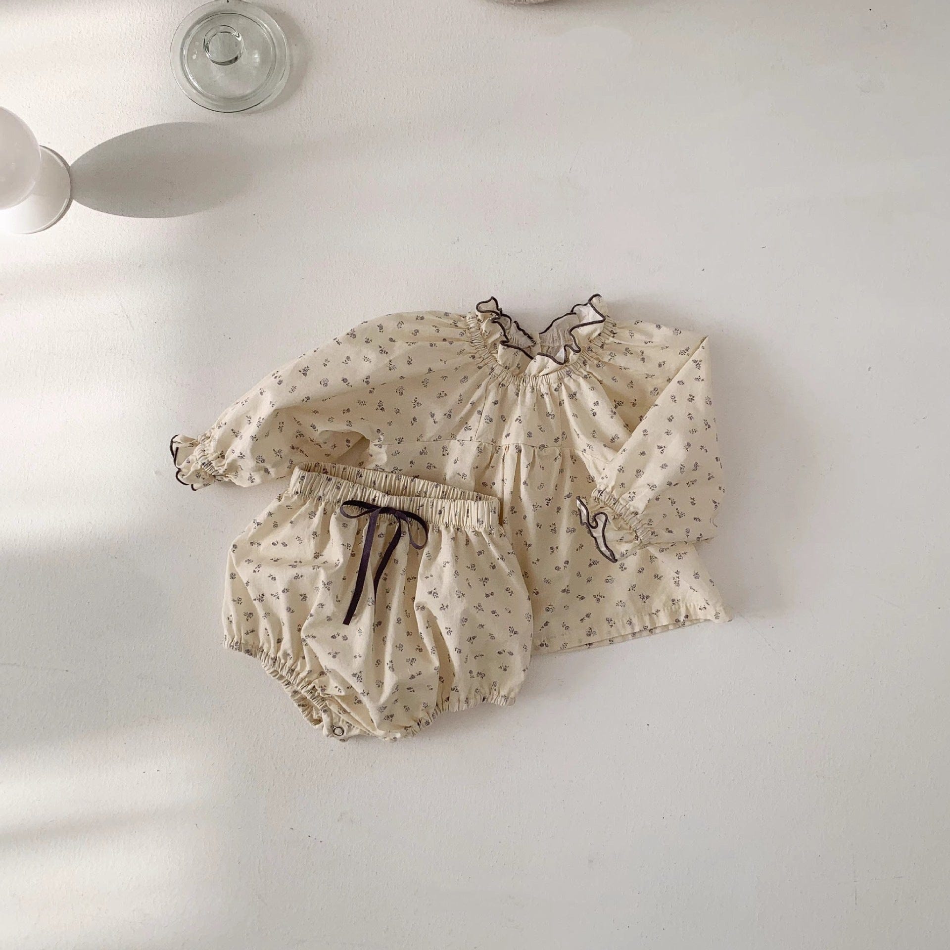 長袖セットアップ ベビーセットアップ 2点セット フラワー小花柄プリント長袖チュニックブラウス+ブルマパンツ【mh0009157】