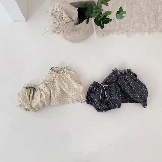 長袖セットアップ ベビーセットアップ 2点セット フラワー小花柄プリント長袖チュニックブラウス+ブルマパンツ【mh0009157】