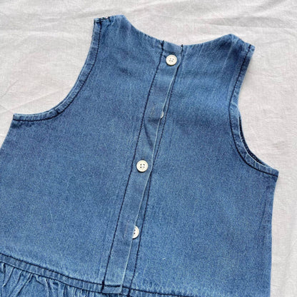 ノースリーブセットアップ ベビーセットアップ 2点セット デニムペプラムフリルノースリーブタンクブラウス+ブルマパンツ【mh0009176】