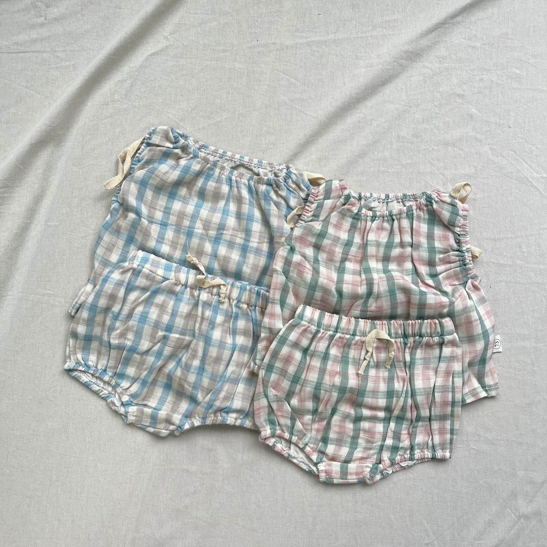 ノースリーブセットアップ チェック柄サマーセットアップ 2点セット ノースリーブブラウス+ブルマパンツ【mh0009278】