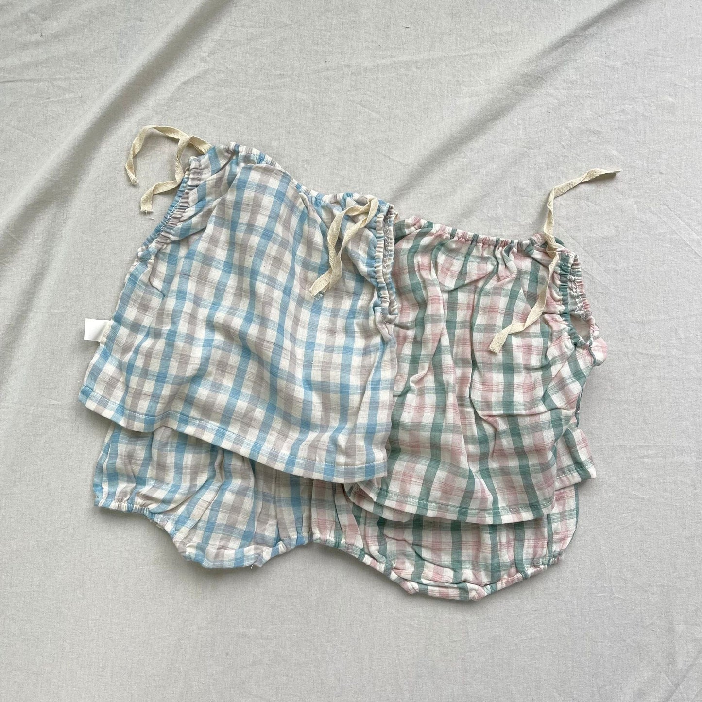 ノースリーブセットアップ チェック柄サマーセットアップ 2点セット ノースリーブブラウス+ブルマパンツ【mh0009278】