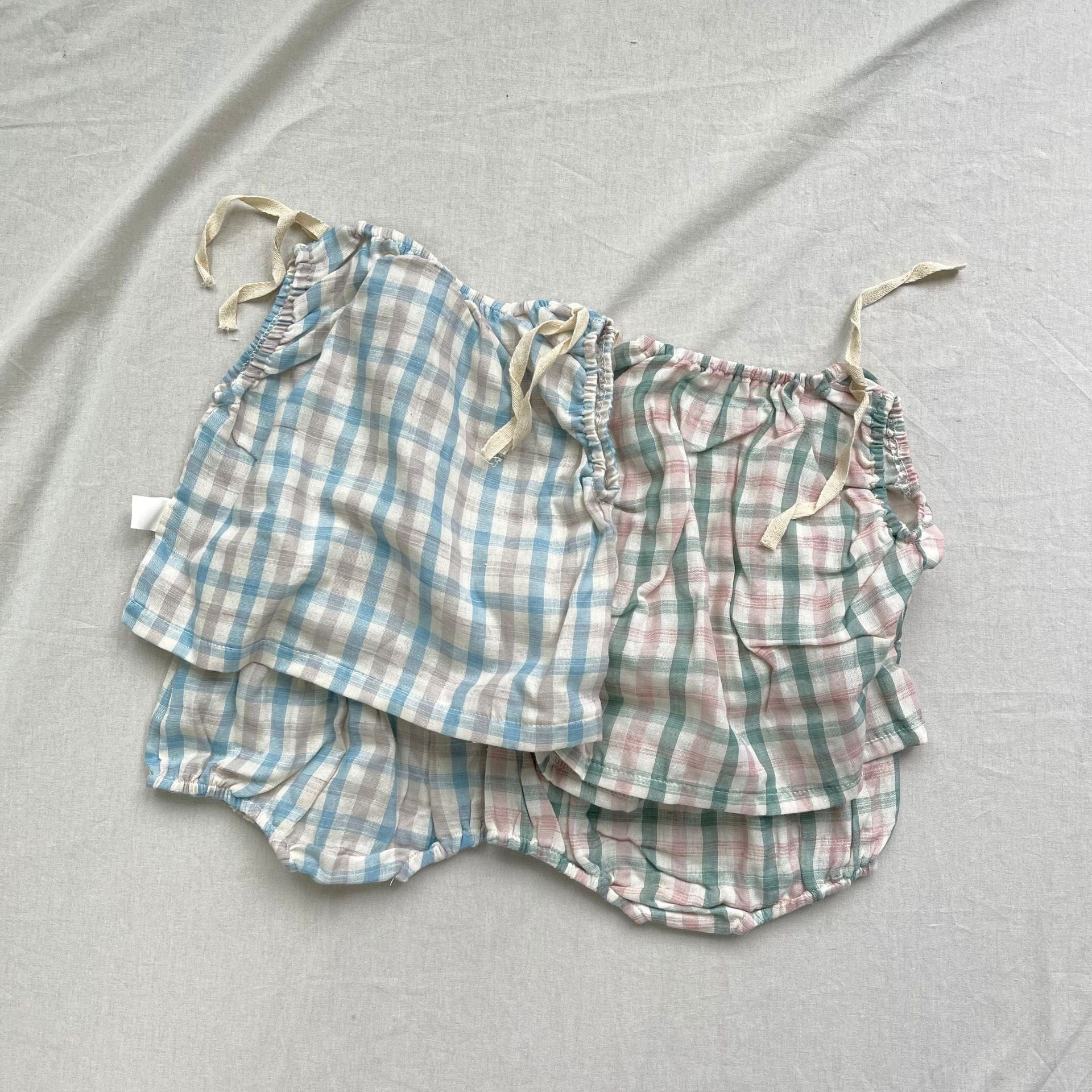 ノースリーブセットアップ チェック柄サマーセットアップ 2点セット ノースリーブブラウス+ブルマパンツ【mh0009278】