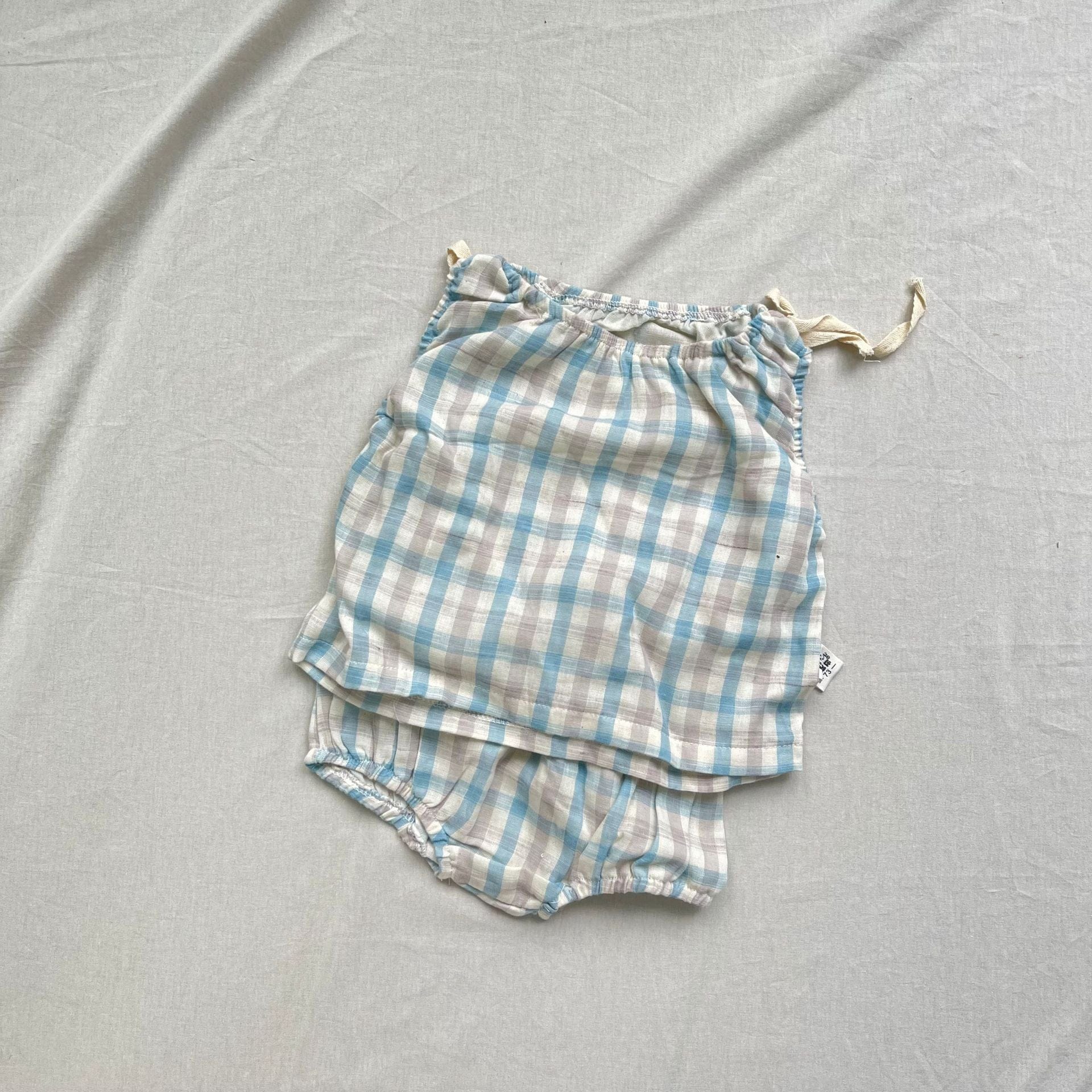 ノースリーブセットアップ チェック柄サマーセットアップ 2点セット ノースリーブブラウス+ブルマパンツ【mh0009278】