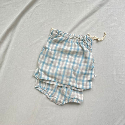 ノースリーブセットアップ チェック柄サマーセットアップ 2点セット ノースリーブブラウス+ブルマパンツ【mh0009278】