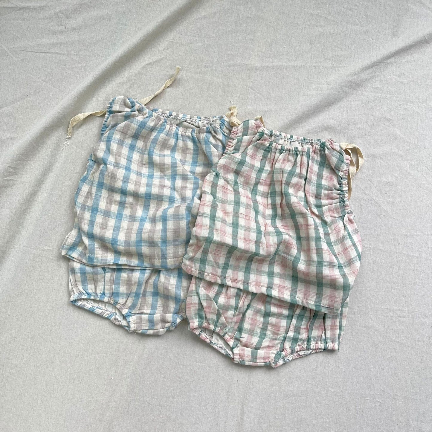 ノースリーブセットアップ チェック柄サマーセットアップ 2点セット ノースリーブブラウス+ブルマパンツ【mh0009278】