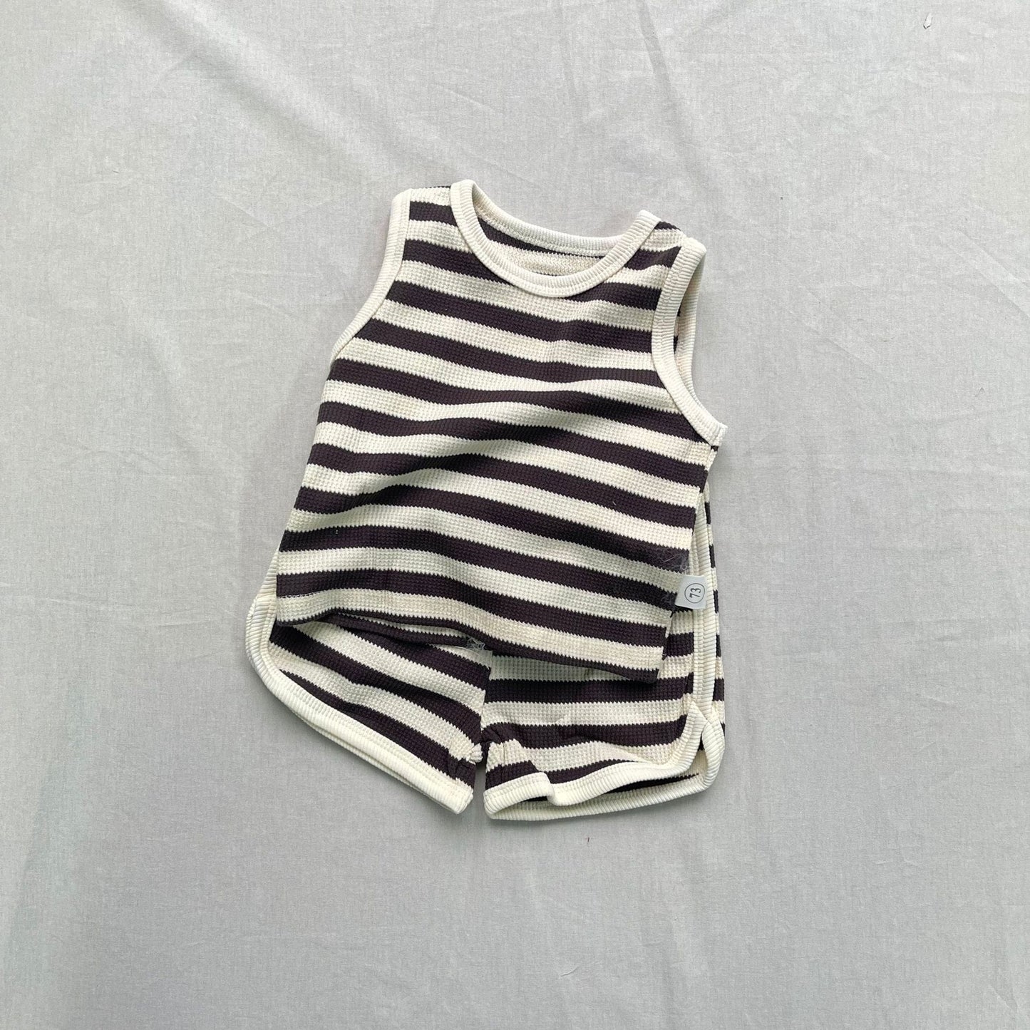 ノースリーブセットアップ ボーダータンクトップショートパンツセットアップ 2点セット【mh0009423】