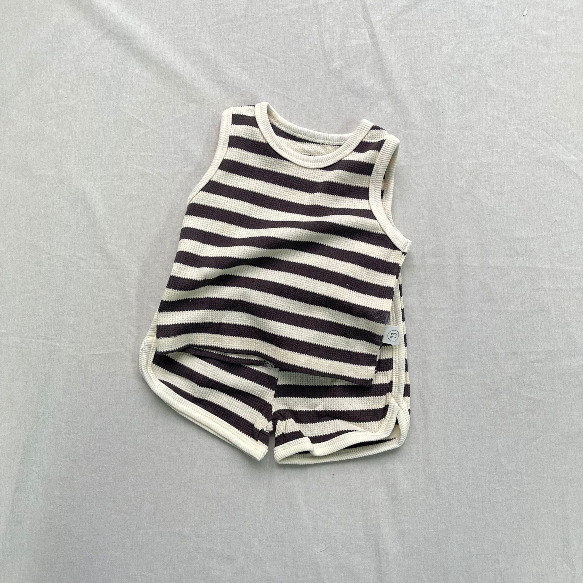 ノースリーブセットアップ ボーダータンクトップショートパンツセットアップ 2点セット【mh0009423】