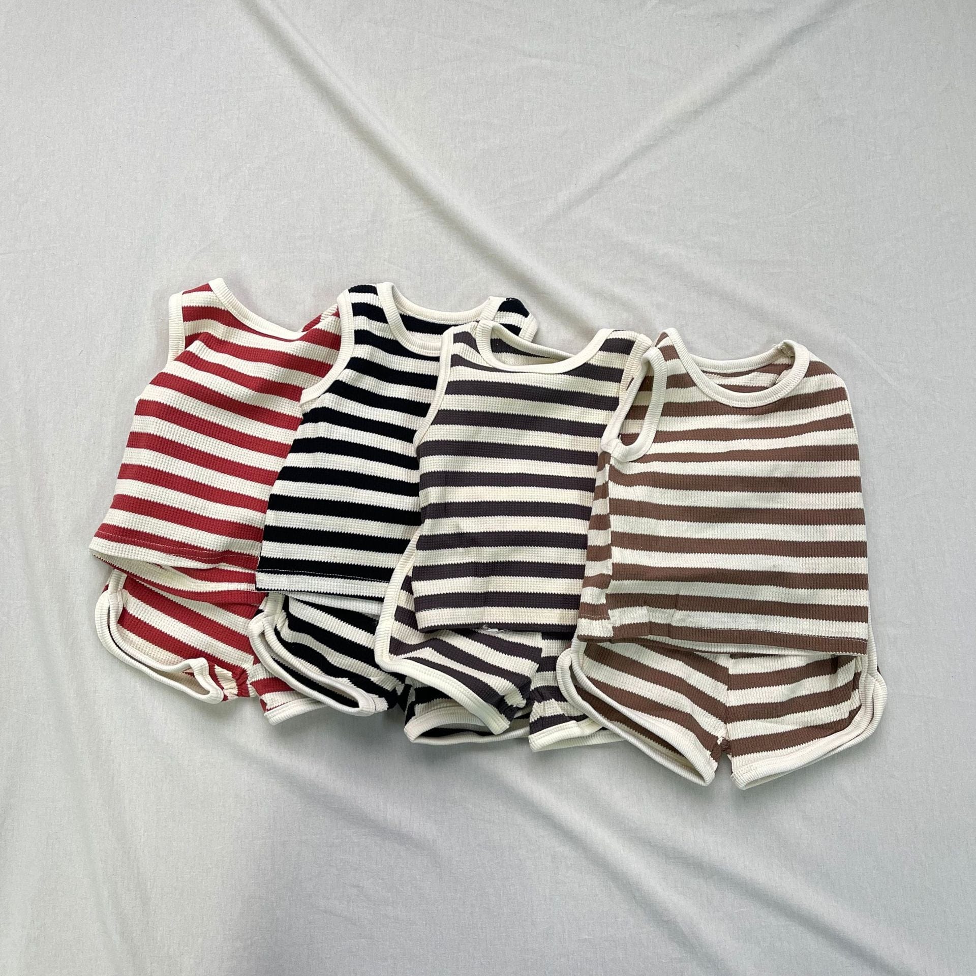 ノースリーブセットアップ ボーダータンクトップショートパンツセットアップ 2点セット【mh0009423】