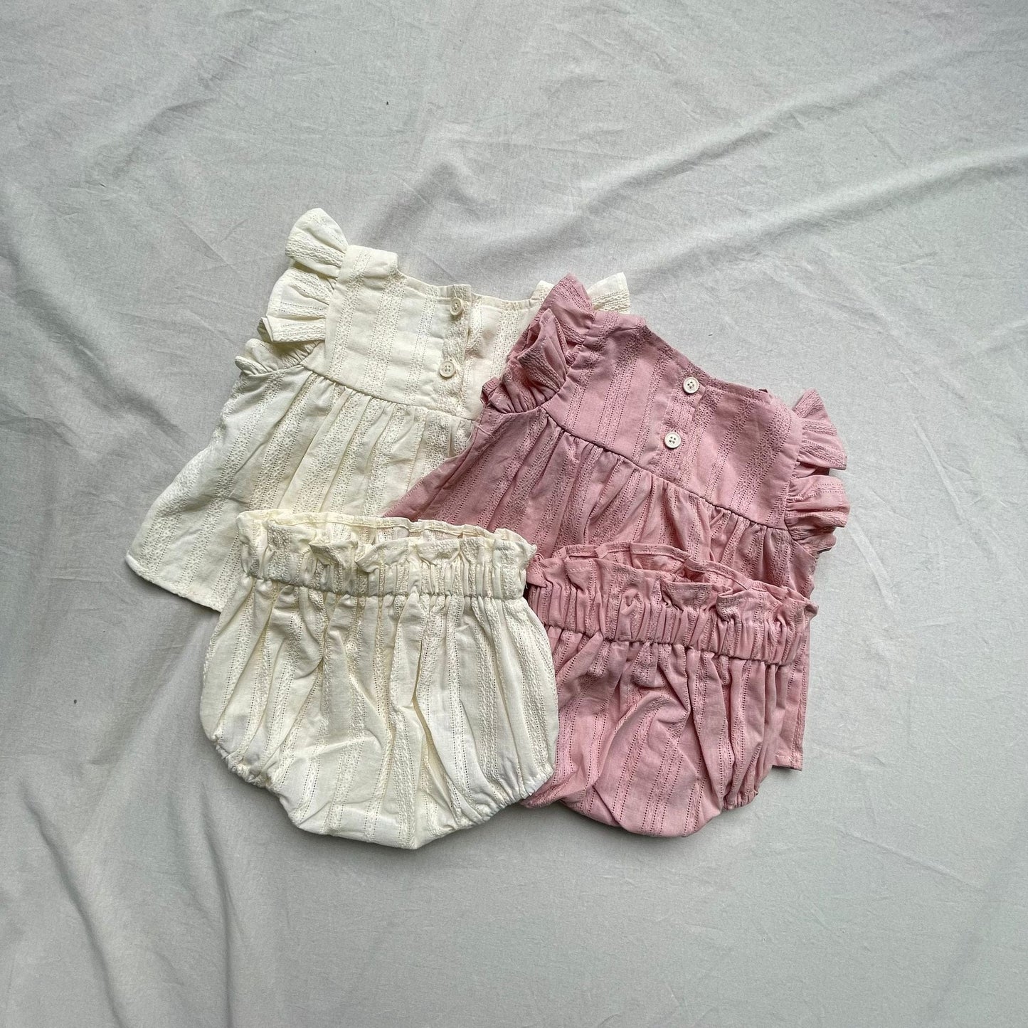 ノースリーブセットアップ レースフリル半袖チュニックブラウス+ブルマパンツセットアップ 2点セット【mh0009429】