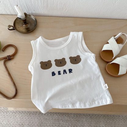 ノースリーブセットアップ ベアくまタンクトップ+デニムショートパンツセットアップ 2点セット【mh0009438】