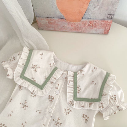 半袖セットアップ ビッグ襟半袖ブラウス+サスペンダーブルマセットアップ 2点セット【mh0009713】