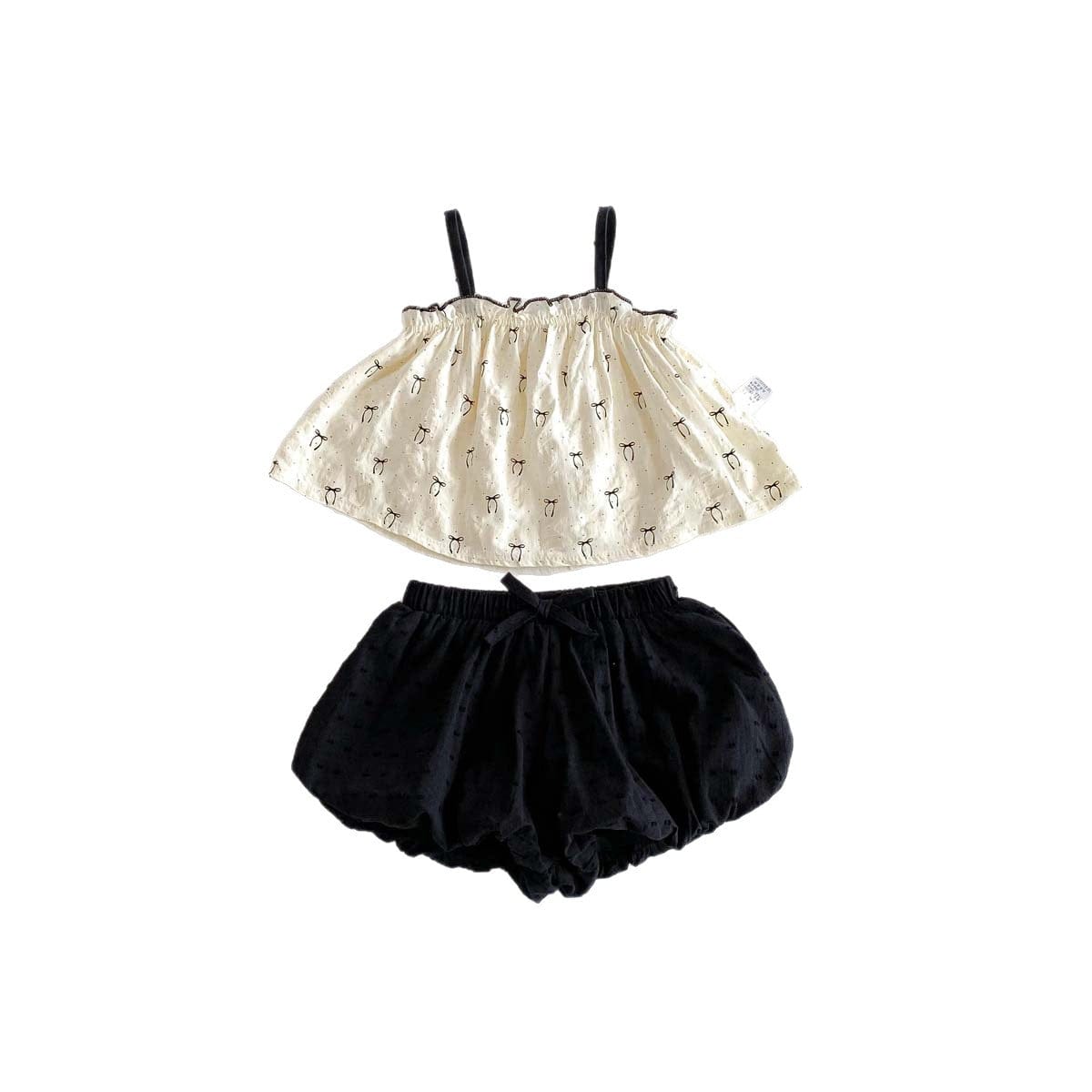 ノースリーブセットアップ リボンプリントキャミソール+バルーンショートパンツセットアップ 2点セット【mh0009755】