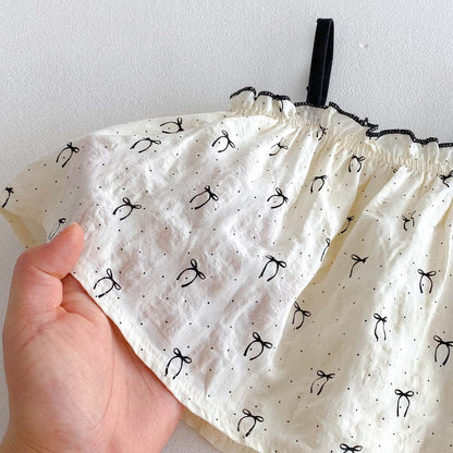 ノースリーブセットアップ リボンプリントキャミソール+バルーンショートパンツセットアップ 2点セット【mh0009755】