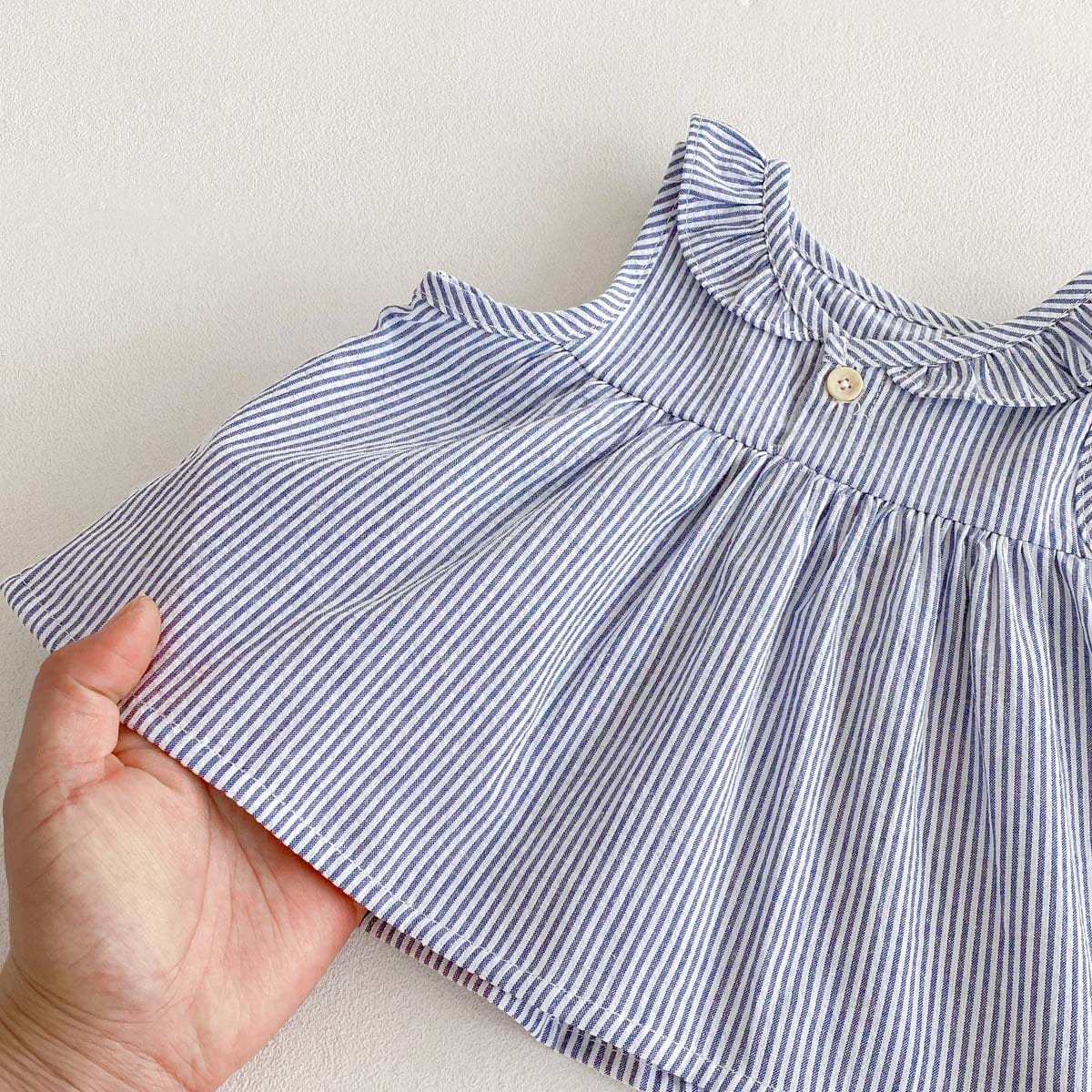 ノースリーブセットアップ ストライプ丸襟ノースリーブブラウス+フリルブルマパンツセットアップ 2点セット【mh0009762】