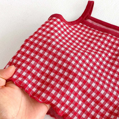 ノースリーブセットアップ チェックキャミソールトップス+フラワーアップリケフリルブルマパンツセットアップ 2点セット【mh0009766】