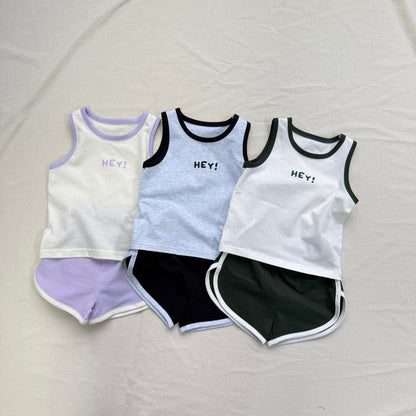 ノースリーブセットアップ ロゴワンポイントタンクトップ+ショートパンツスポーツセットアップ 2点セット【mh0010013】