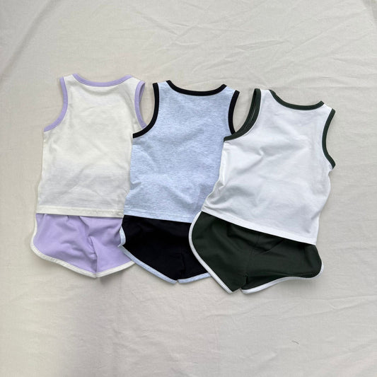 ノースリーブセットアップ ロゴワンポイントタンクトップ+ショートパンツスポーツセットアップ 2点セット【mh0010013】