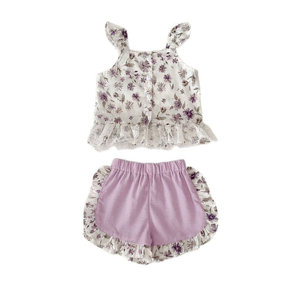 ノースリーブセットアップ 花柄プリントキャミソールブラウス+ショートパンツセットアップ 2点セット【mh0010160】