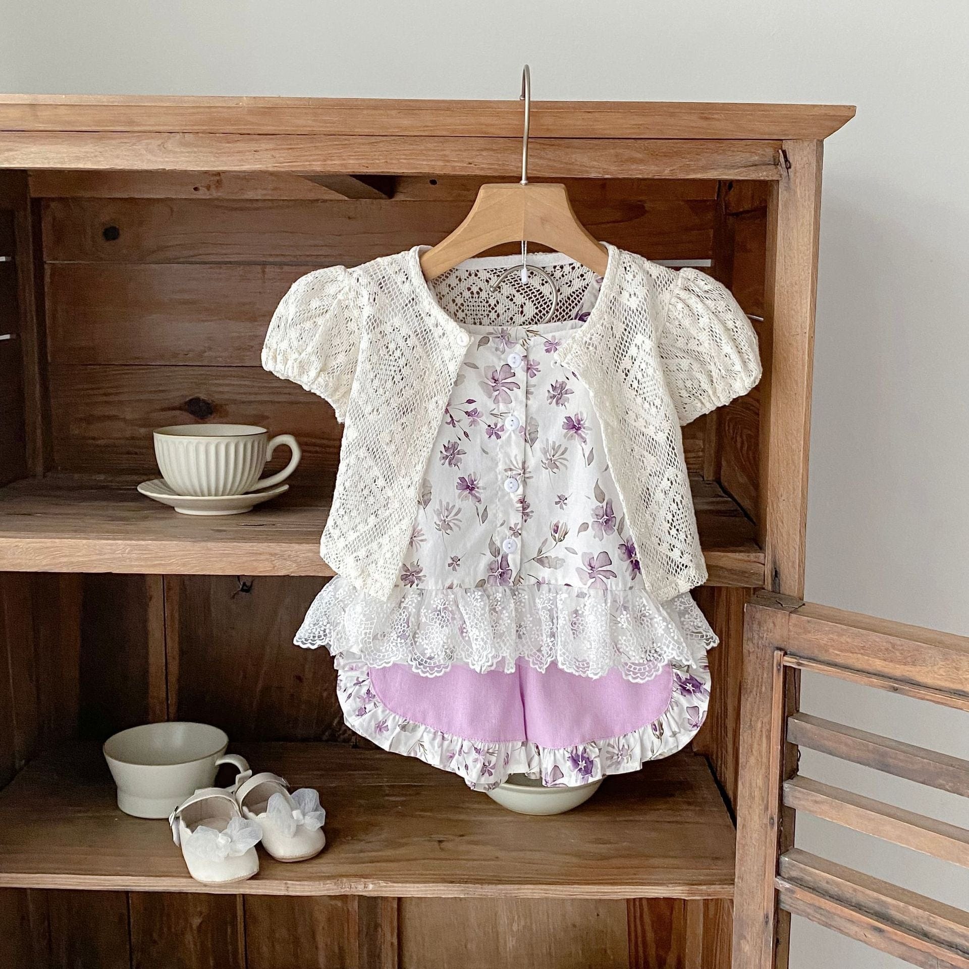 ノースリーブセットアップ 花柄プリントキャミソールブラウス+ショートパンツセットアップ 2点セット【mh0010160】