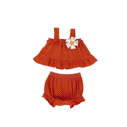 ノースリーブセットアップ ピンドットフラワーアクセントキャミソールトップス+ブルマパンツセットアップ 2点セット【mh0010165】