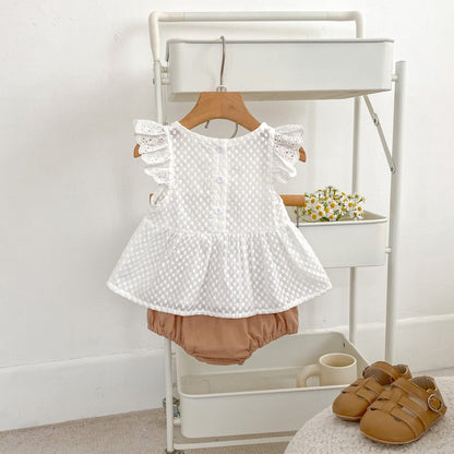 半袖セットアップ チェックフリルスリーブブラウス+レースフリルブルマパンツセットアップ 2点セット【mh0010167】