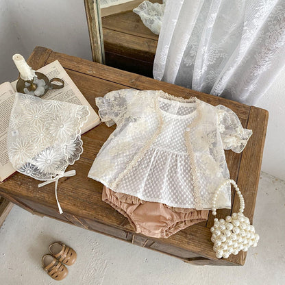 半袖セットアップ チェックフリルスリーブブラウス+レースフリルブルマパンツセットアップ 2点セット【mh0010167】